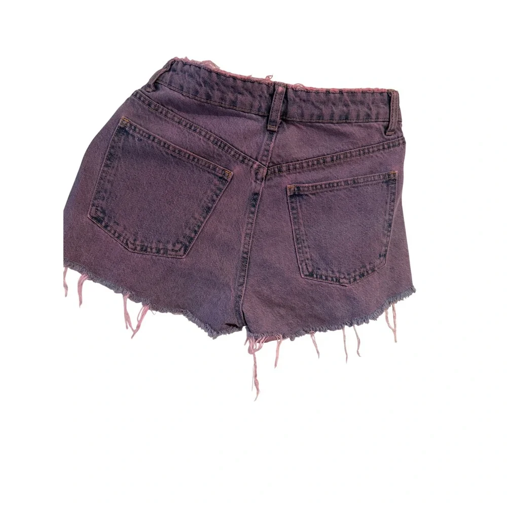 Zara Purple Pink Acid Wash Frayed Denim Shorts Grommet Cut Offs Womens Size 4
